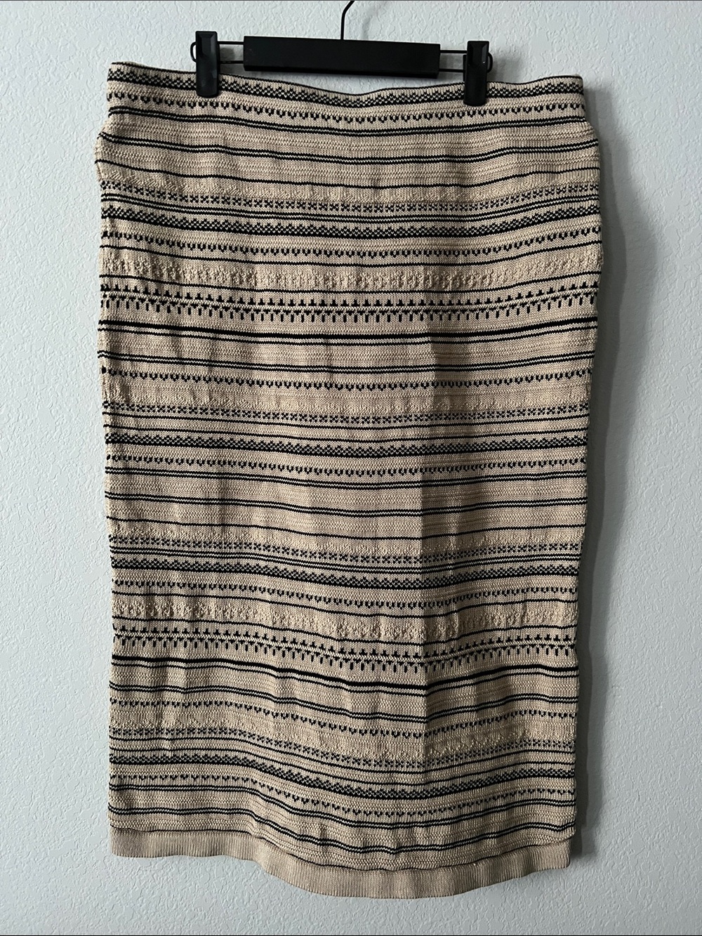 Lauren Ralph Lauren Linen Cotton Knit Striped Beige Black Midi Skirt Size XL